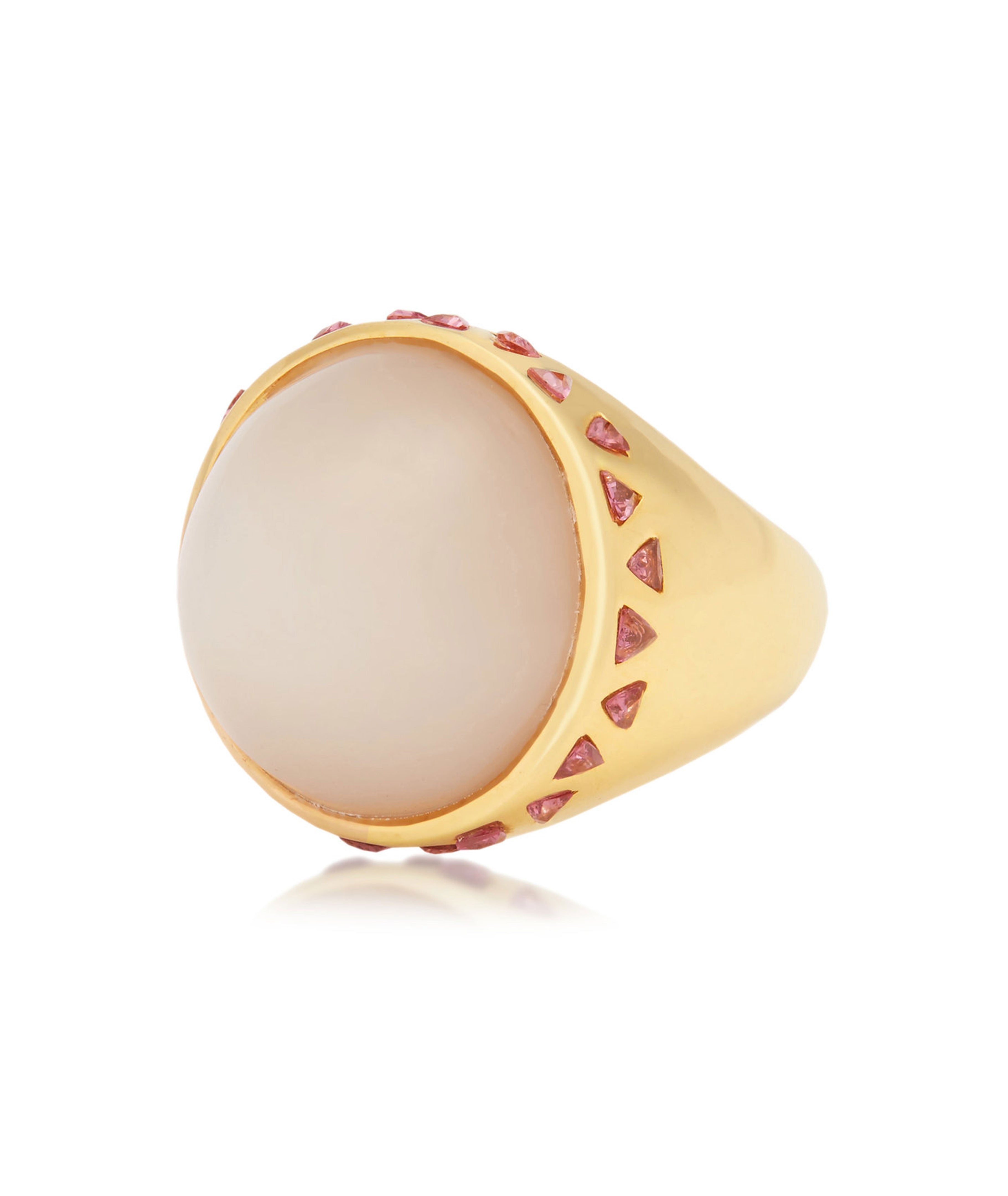 CABOCHON MOONSTONE & GARNET RING