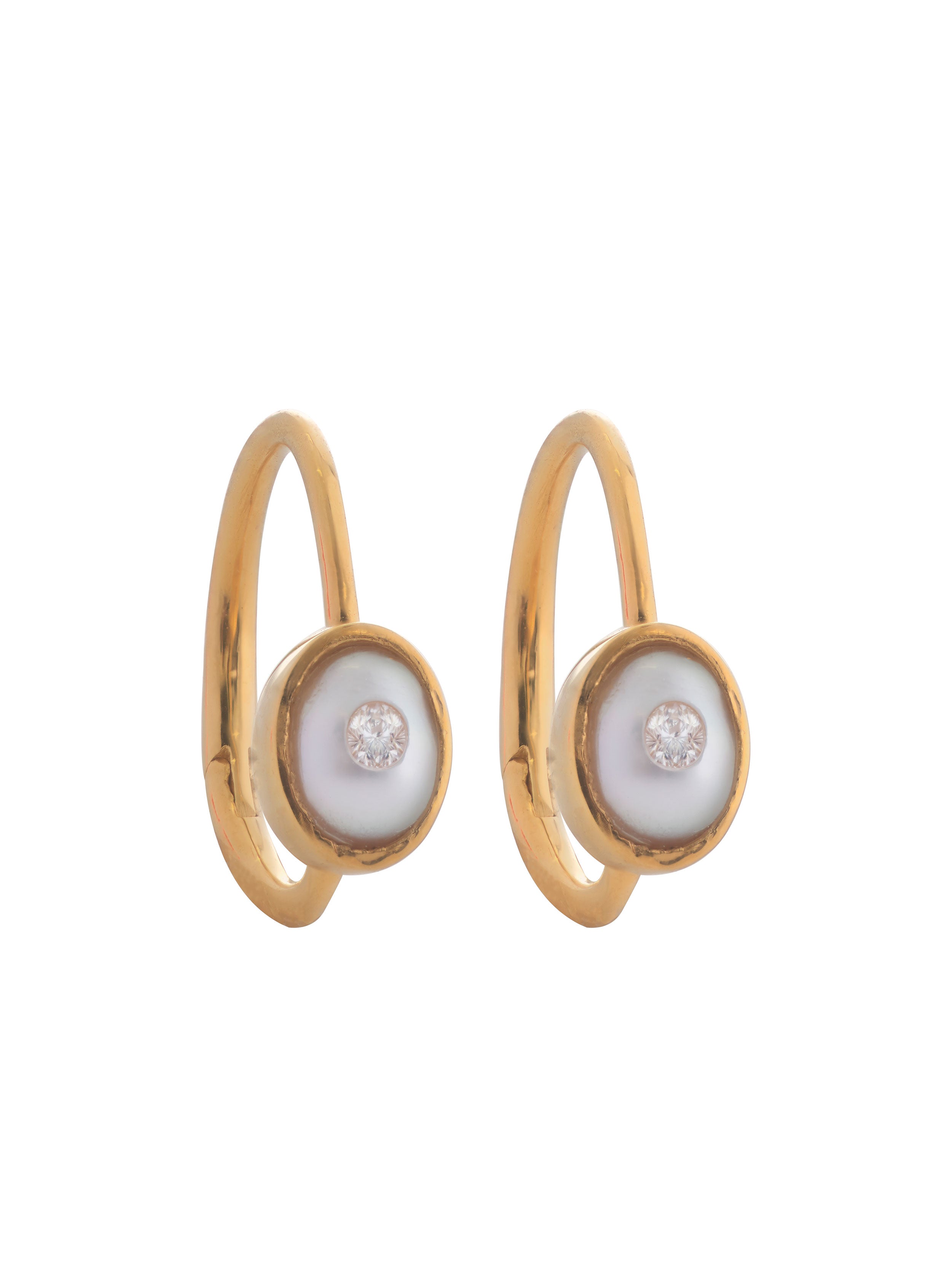 PEARL AND ZIRCON CUFF HOOP EARRINGS