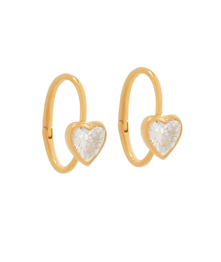 ZIRCON HEART CUFF HOOP EARRINGS