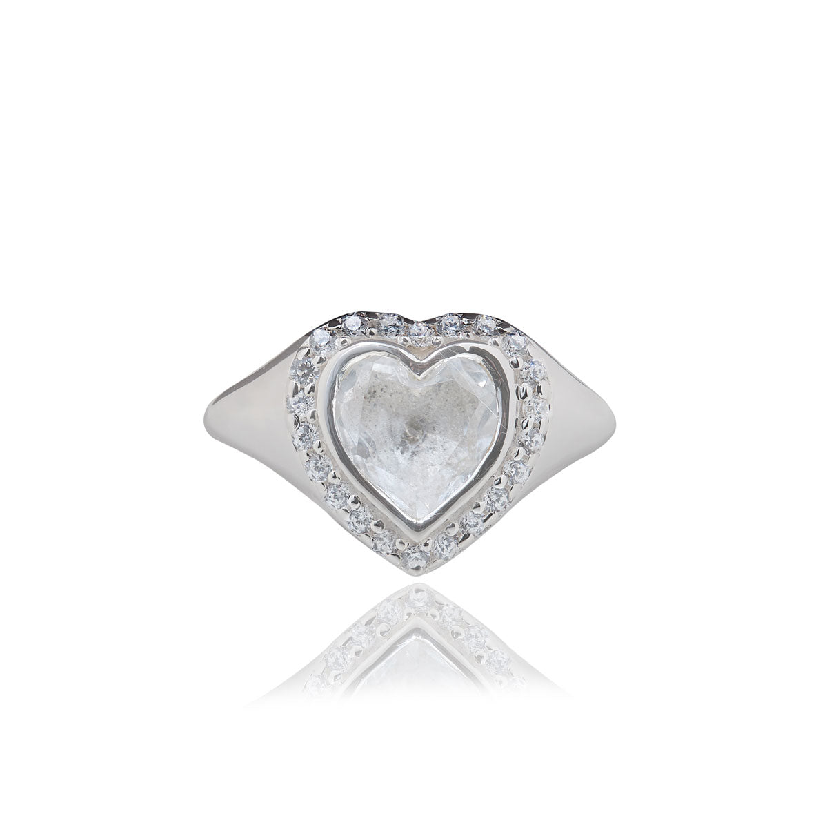 CRYSTAL & PAVE ZIRCON HEART PINKY RING