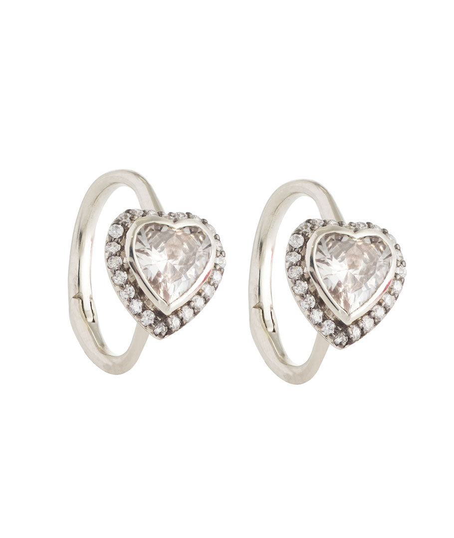 CRYSTAL ZIRCON WHITE RHODIUM HEART EARRINGS