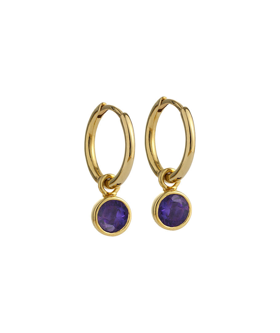 PURPLE AMETHYST DROP HOOP EARRINGS