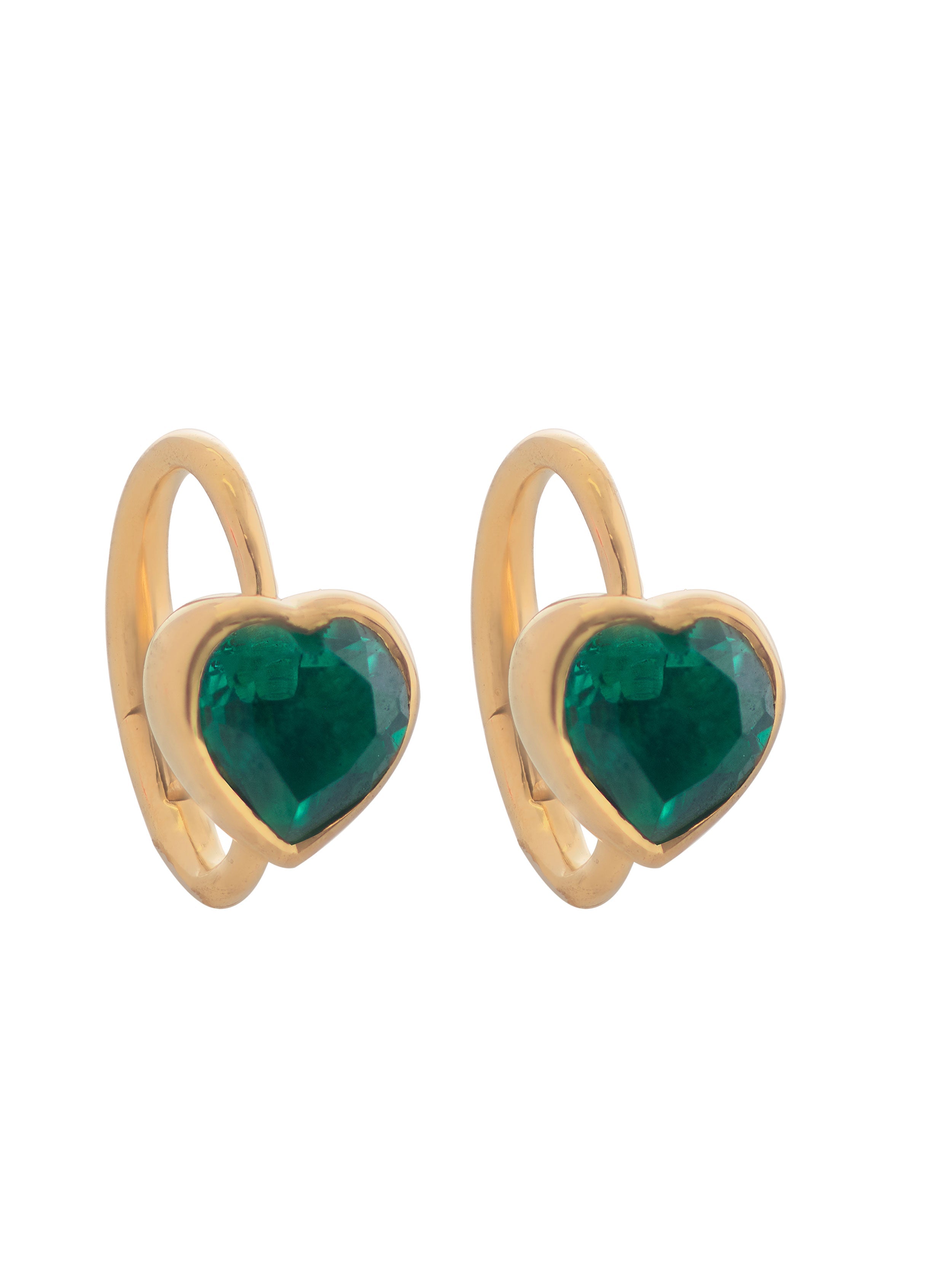 QUARTZ GREEN HEART CUFF EARRINGS