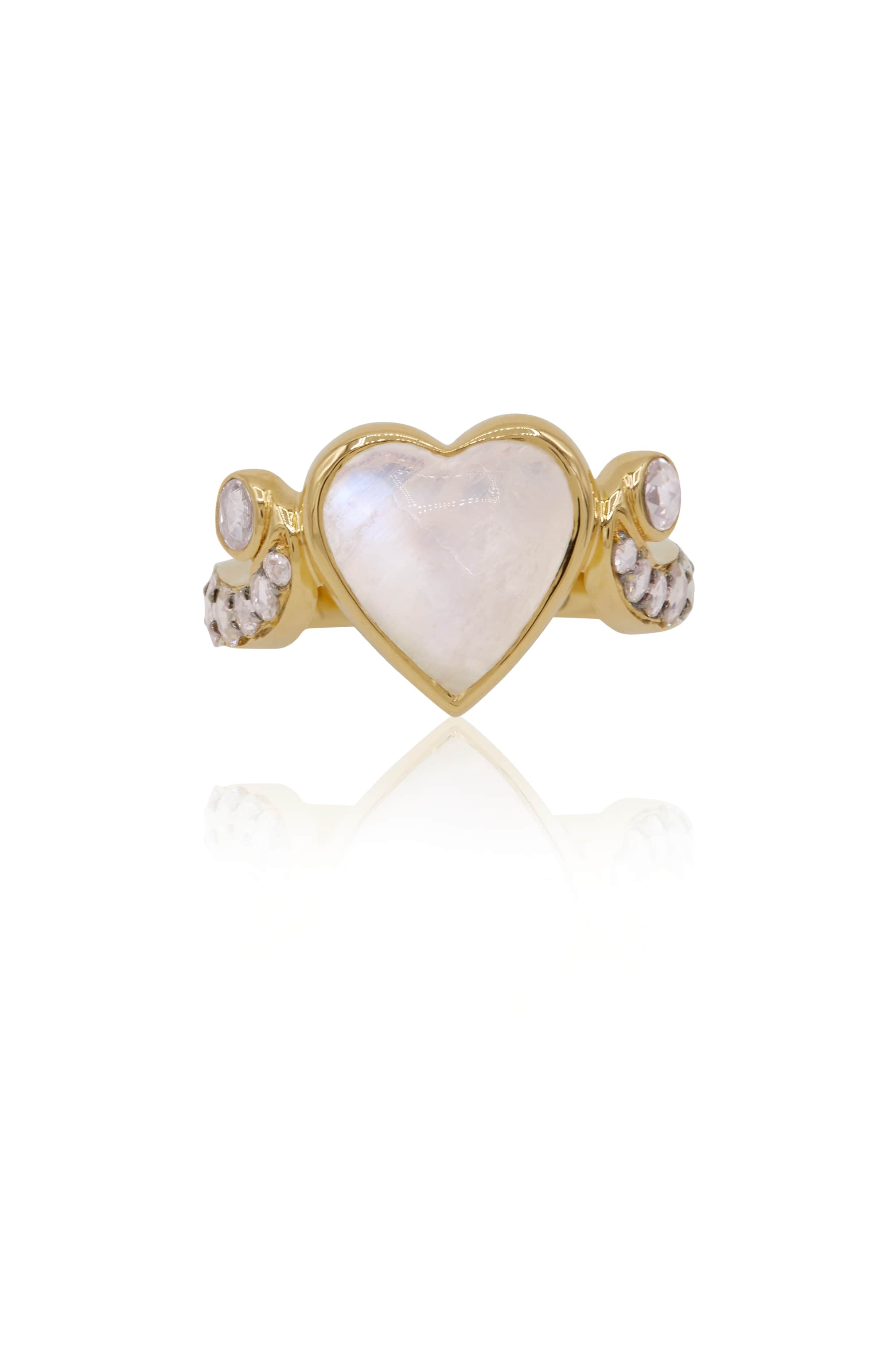 18KT RAINBOW MOONSTONE & DIAMOND HEART RING