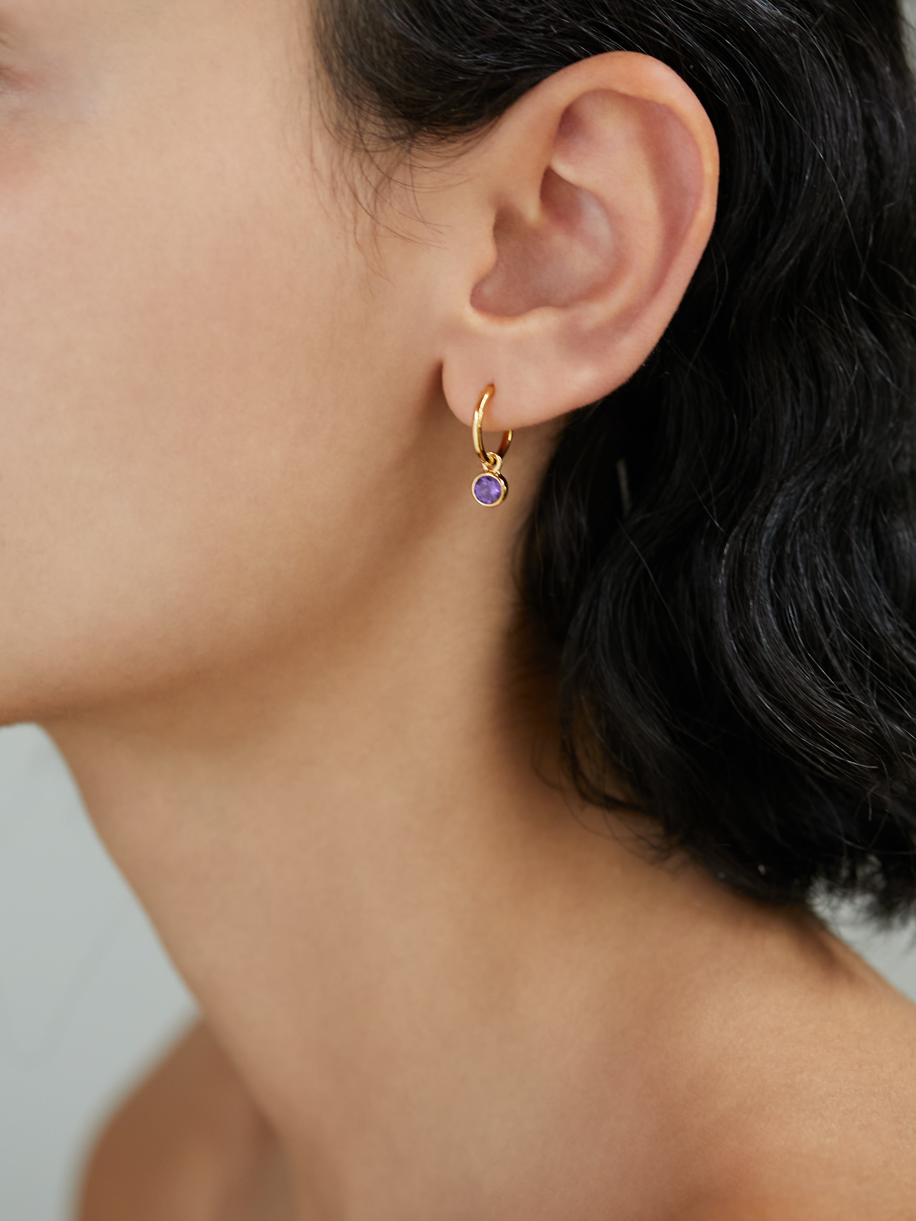 PURPLE AMETHYST DROP HOOP EARRINGS